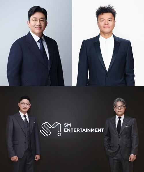 방시혁 하이브 의장과 박진영 JYP 창의성 총괄 책임자(CCO), 장철혁 탁영준 SM엔터테인먼트 공동대표. [사진=각 소속사]