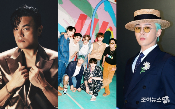 박진영, 방탄소년단, 지드래곤 관련 이미지 [사진=JYP엔터테인먼트, 빅히트뮤직, 조이뉴스24 포토DB]