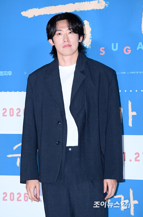 배우 민진웅이 18일 오전 서울 용산구 CGV 용산아이파크몰에서 열린 영화 '슈가'(감독 최신춘) 제작보고회에 참석하고 있다. [사진=정소희 기자]