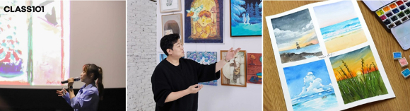 (왼쪽부터) 전시해설가 한이준, 아트 전문 컬렉터 두두갤러리 김형진 대표, 핀든아트 클래스 이미지 [사진=클래스101]