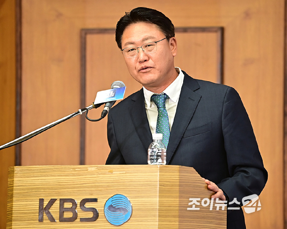 박종국 KBS스포츠 국장이 26일 오전 서울 여의도 KBS신관에서 열린 '2024 파리 하계올림픽 KBS 방송단 발대식’에서 발언하고 있다. [사진=곽영래 기자]