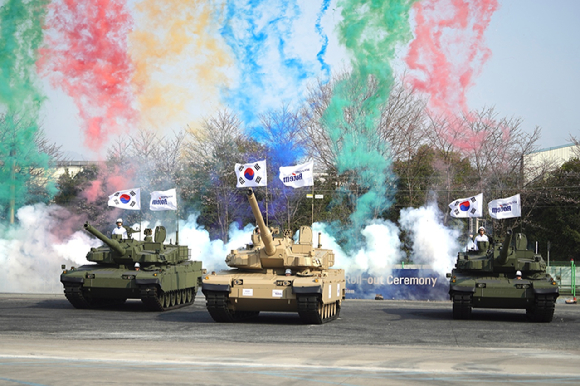 현대로템 중동형 K2 전차 출하식 [사진=현대로템]