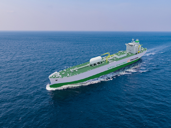 한화오션이 개발한 액화이산화탄소운반선 조감도 [사진=한화오션 제공]