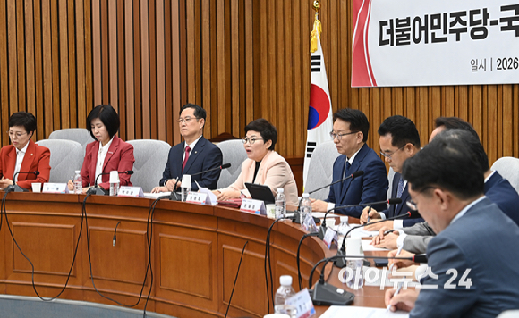 권칠승 더불어민주당 정책위의장이 1일 서울 여의도 국회에서 열린 더불어민주당&ndash;국민의힘 정책위원회 연석회의에서 발언하고 있다. [사진=곽영래 기자]