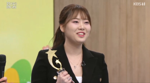 송별이가 '아침마당'에서 소감을 전하고 있다. [사진=KBS 방송화면 캡처]