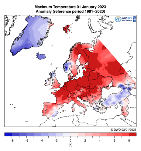 유럽 전역에 고온 현상이 새해들어 관측됐다. [사진=WMO]