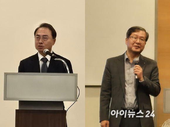 박일준 대한상공회의소 부회장(왼쪽)과 서철수 한국전력공사 부사장이 22일 상의회관에서 열린 'AI시대에 맞는 국가전력망확충 세미나'에서 발언하고 있다. [사진=최란 기자]