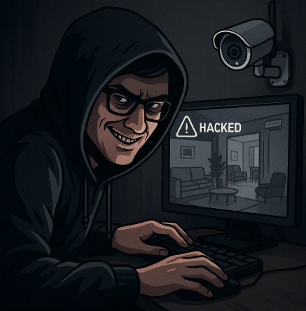 집안에 설치된 IP 카메라를 해킹한 음흉한 해커의 모습을 챗GPT로 그린 그림 [사진=챗GPT]