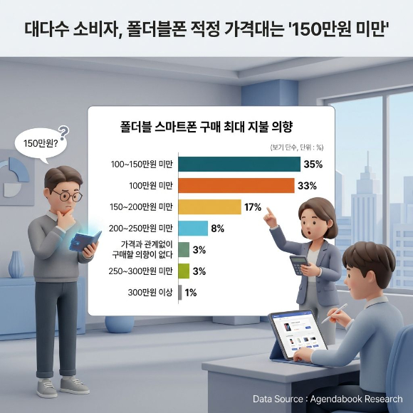 폴더블 스마트폰 구매시 최대 지불 의향에 대한 조사 결과. [사진=아젠다북]