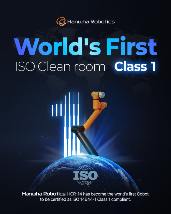 세계 최초로 '클린룸 클래스1' 인증 받은 HCR-14. [사진=한화로보틱스]
