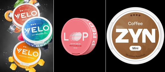 해외에서 판매 중인 니코틴 파우치 제품. BAT로스만스의 'VELO', ASF의 'LOOP', 필립모리스 인터내셔널의 'Zyn'(왼쪽부터). [사진=각 사]