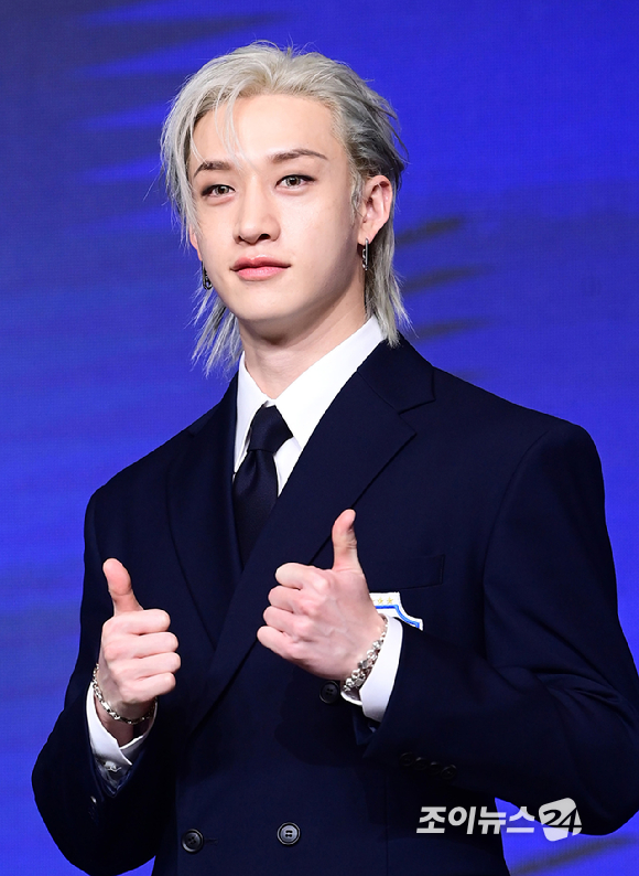 그룹 스트레이키즈 방찬이&nbsp;22일 오전 서울 영등포구 여의도 콘래드호텔에서 열린&nbsp;스트레이키즈(Stray Kids) 정규 4집 '카르마' 발매 기념 기자간담회에서 포즈를 취하고 있다. [사진=정소희 기자]