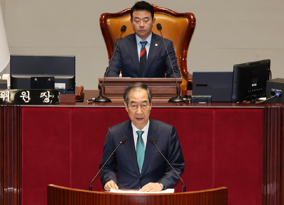 한덕수 국무총리가 7일 오전 서울 여의도 국회에서 열린 예산결산특별위원회 전체회의에서 인사말을 하고 있다. 2024.11.07. [사진=뉴시스]