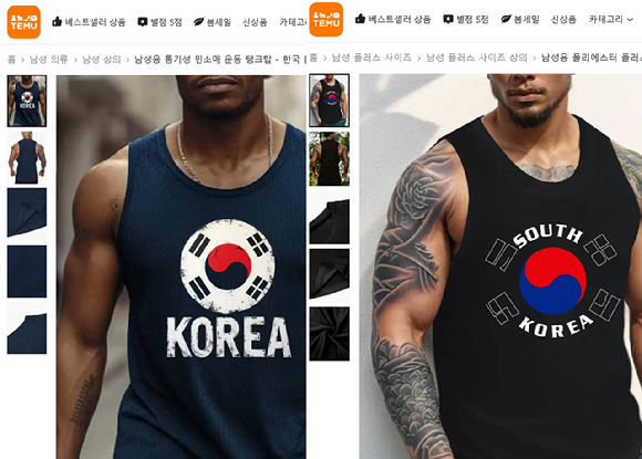 테무에서 판매되고 있는 엉뚱한 태극기 문양의 티셔츠. [사진=서경덕 교수]