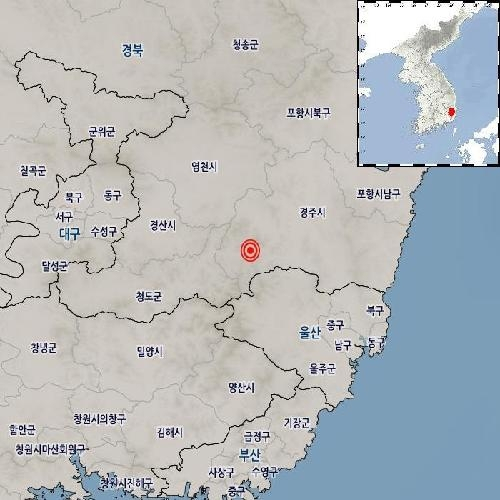 7일 오후 7시 55분 7초 경북 경주시 남서쪽 17km 지역에서 규모 2.0의 지진이 발생했다 [사진=기상청]