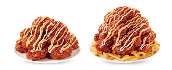 맘스터치 핫치즈빅싸이순살(왼쪽), 핫치즈빅싸이순살맥스. [사진=맘스터치 제공]