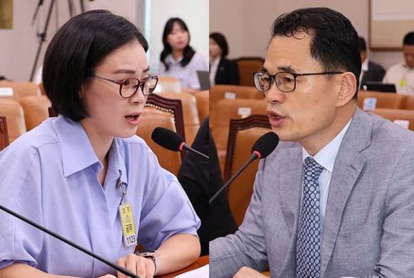 9일 국회 법제사법위원회 전체회의에서 열린 검찰개혁 법안 관련 공청회에서 김예원 변호사(왼쪽)와황문규 중부대 경찰행정학과 교수가 법안에 대한 각각의 의견을 진술하고 있다. 2025.7.9 [사진=연합뉴스]