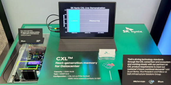 SK하이닉스가 '델 테크놀로지스 월드 2023'에서 전시한 CXL(Compute Express Link) 메모리 [사진=SK하이닉스]
