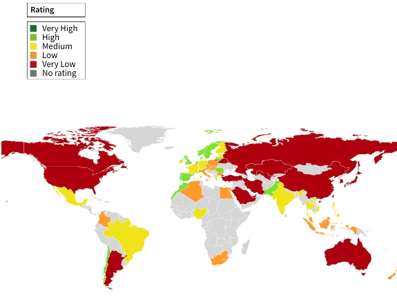 '기후변화대응지수 2026'에서 1~3위는 공석으로 남았다. 파리기후변화협약을 제대로 지키는 나라가 없다는 것을 의미한다. [사진=CCPI]