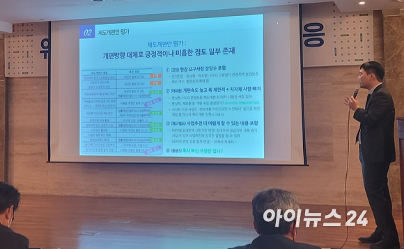 허윤경 건산연 연구위원이 15일 오후 서울 강남구 건설회관에서 열린 세미나에서 발표를 진행하고 있다. [사진=이혜진 기자]
