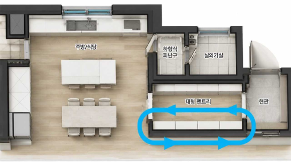 한화포레나 84㎡ 대면형 광폭주방 및 순환형 펜트리 평면도 [사진=한화 건설부문]