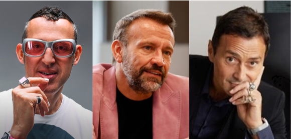 세계적인 디자이너 카림 라시드, 마우로 포르치니 삼성전자 최고디자인책임자(CDO) 사장, 파비오 노벰브레(왼쪽부터)가 오는 26일 삼성전자 서울R&D캠퍼스에서 열리는 ‘디자인 스페셜 세미나’에서 강연자로 나선다. [사진=카림 라시드·디자인삼성 공식홈페이지, 신세계건설]