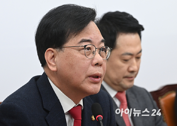 송언석 국민의힘 원내대표가 23일 서울 여의도 국회에서 열린 최고위원회의에서 발언하고 있다. [사진=곽영래 기자]