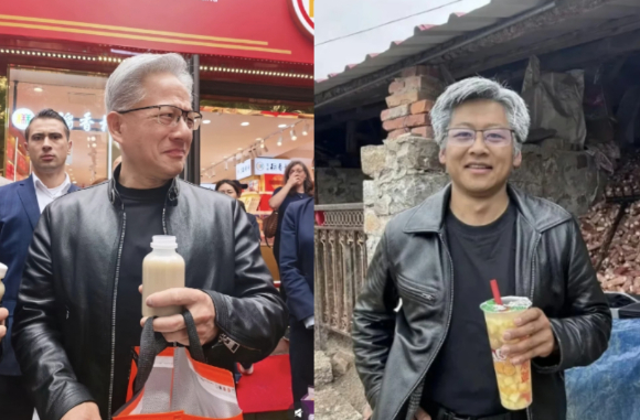 젠슨 황 엔비디아 최고경영자가 지난해 10월 30일 서울 삼성동 한 치킨집에서 진행된 이재용 삼성전자 회장, 정의선 현대차그룹 회장과 치맥 회동 중 시민과 취재진에게 감자튀김을 나눠주고 있다. [사진=사진공동취재단]