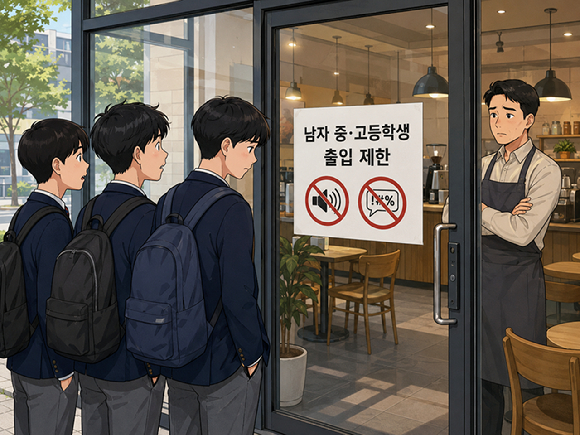 최근 한 온라인 커뮤니티에는 소음 등을 지속적으로 유발한다는 이유로 중&middot;고등학교 남학생들의 출입을 금지한 카페의 사연이 올라와 화제가 됐다. 사진은 남학생들에 대한 카페 출입 금지 공지문. [사진=온라인 커뮤니티]