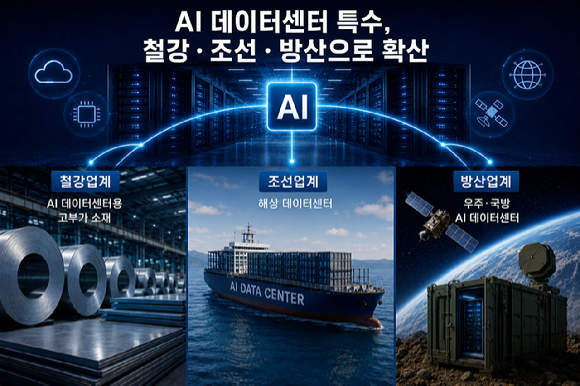 인공지능(AI) 데이터센터 특수가 반도체&middot;클라우드 업계를 넘어 철강&middot;조선&middot;방산업계로도 번지고 있다. [사진=챗지피티를 사용한 AI 이미지]