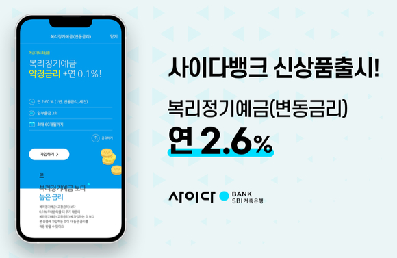 SBI저축은행의 사이다뱅크 복리정기예금(변동금리) 출시 관련 이미지. [사진=SBI저축은행]