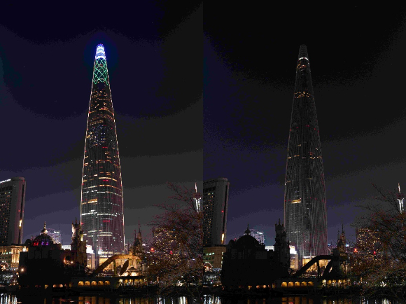 서울 광화문 광장에 있는 이순신 장관 동상이 28일 1시간 동안 불을 껐다. [사진=WWF]