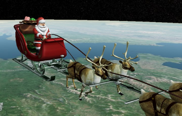 산타가 북극을 출발해 전 세계 어린이들에게 선물을 배달하고 있다. [사진=NORAD]