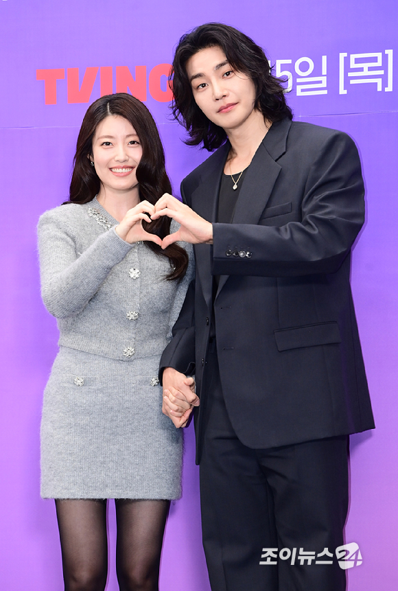 배우 남지현과 김재영이 14일 오전 서울 마포구 상암동 스탠포드호텔에서 열린 티빙 오리지널 시리즈 '내가 떨릴 수 있게' 제작발표회에 참석하고 있다. [사진=정소희 기자]
