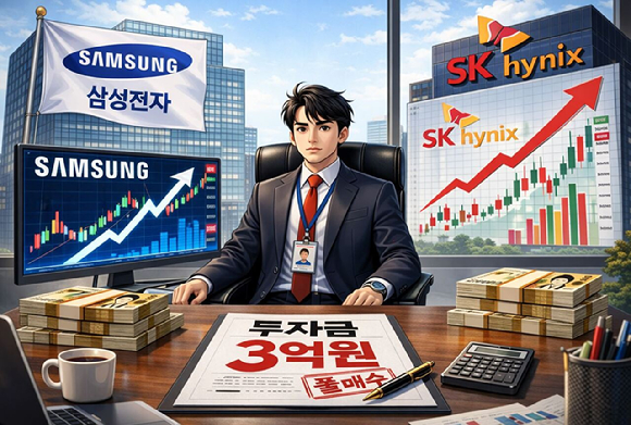 인공지능(AI) 반도체 호황으로 코스피 지수가 6200을 돌파하는 등 국내 증시가 급등세를 보이는 가운데 한 억대 결혼 자금을 삼성전자와 SK하이닉스 주식에 투자했다는 공무원 사연이 전해졌다. 사진은 챗GPT 생성 이미지. [사진=챗GPT]