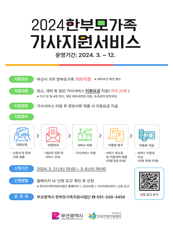 2024 한부모가족 가사서비스 지원포스터. [사진=부산광역시]