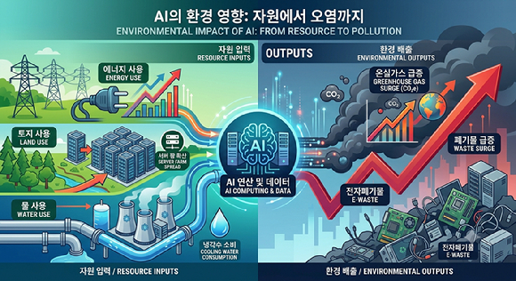 AI의 에너지&middot;토지&middot;물 사용 급증으로 온실가스 배출과 폐기물이 급증할 것으로 예상됐다. [사진=GEMINI]