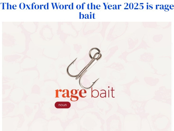'옥스퍼드 랭귀지스' 사업부가 2025년 '올해의 단어'로 '분노 미끼'(rage bait)를 선정했다. [사진=옥스포드대 출판부 홈페이지 캡처]