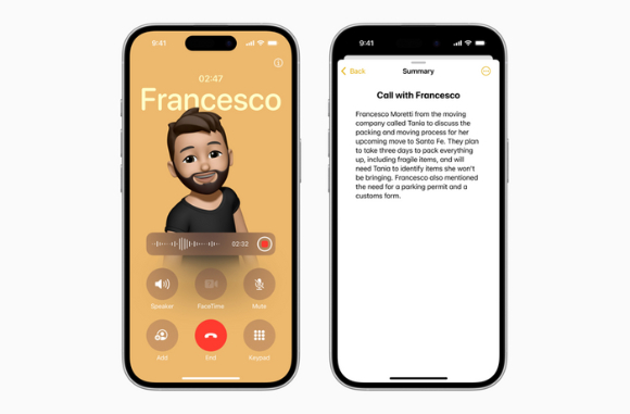 아이폰의 통화 녹음·요약 기능 [사진=애플]