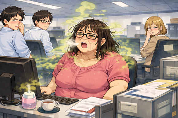 직장 동료의 심한 체취와 구취로 인해 업무에 어려움을 겪고 있다는 사연이 알려졌다. 사진은 AI로 생성한 이미지로, 본 기사 내용과 무관. [사진=챗GPT]