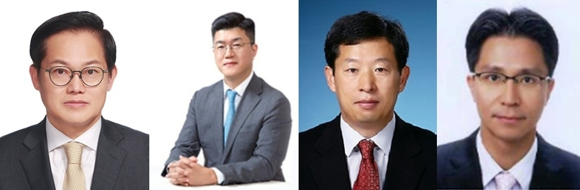 왼쪽부터 김대일 신임 사장, 배준성&middot;위성승&middot;천신영 신임 부사장. [사진=신영증권]