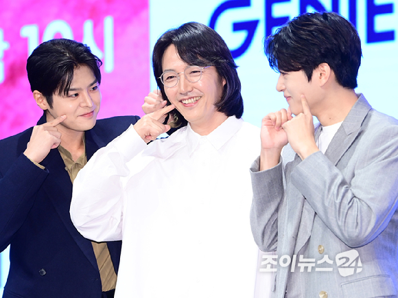 배우 려운-윤상현-이진우가 16일 오후 서울 구로구 신도림 더세인트에서 열린 지니 TV 오리지널 드라마 '나미브' 제작발표회에 참석하고 있다. [사진=정소희 기자]