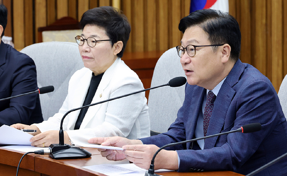 국민의힘 정점식 원내대표가 21일 국회에서 열린 원내대책회의에서 발언하고 있다. 2026.8.21 [사진=연합뉴스]