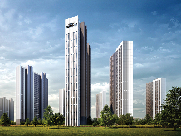 호반건설은 &lsquo;2025 한국색채대상&rsquo;에서 &lsquo;라이트웨이브(Lightwave)&rsquo; 콘셉트를 기반으로 한 외부 입면 디자인으로 혁신(레드)상을 수상했다. 라이트웨이브 콘셉트 디자인을 적용한 공동주택 투시도. [사진=호반건설 ]