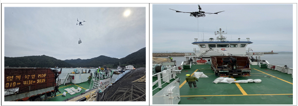 인천광역시가 드론 기술을 활용한 해양 쓰레기 운반(300kg) 시범 사업을 지난 21일~22일 덕적도 북2리 파래금 해변 일대에서 진행하고 있다. [사진=인천시]