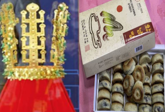 사진은 트럼프 대통령에게 선물한 금관(왼쪽)과 시진핑 주석에게 준 황남빵. [사진=연합뉴스]