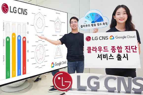 LG CNS 직원들이 클라우드 종합 진단 서비스를 선보이고 있다. [사진=LG CNS]