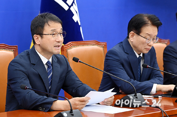 한병도 더불어민주당 원내대표가 1일 서울 여의도 국회에서 열린 원내대책회의에서 발언하고 있다. [사진=곽영래 기자]