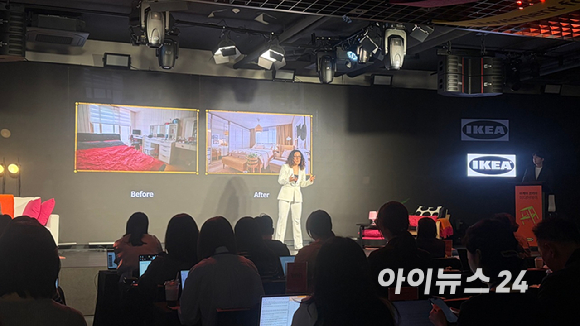 20일 서울 강서구 마곡 NSP홀에서 열린 '이케아 홈 리이매진 미디어 데이'에서 이사벨 푸치 이케아 코리아 대표가 리테일 계획을 발표하고 있다. [사진=진광찬 기자]