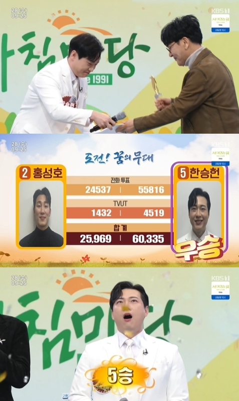 [종합] '아침마당' 한승헌, '도전 꿈의 무대' 5승 성공 "믿기지 않아"